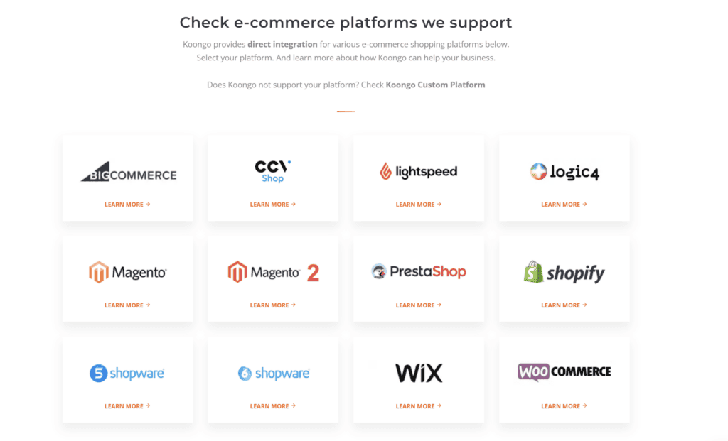 Koongo e-commerce platforms we support